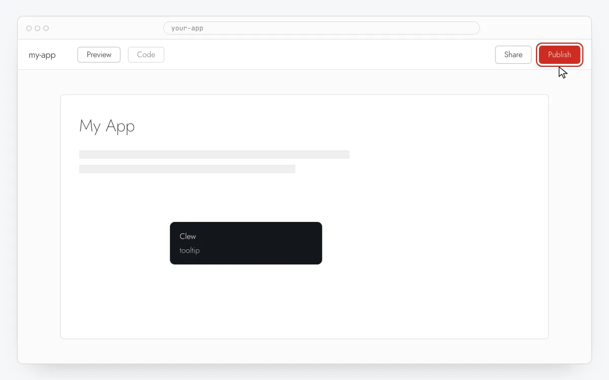 App builder toolbar with the Publish button highlighted