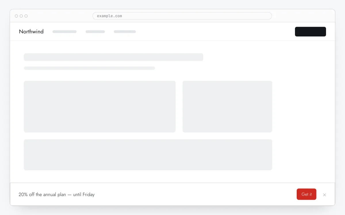 A strip with an announcement and a button at the bottom edge of a website