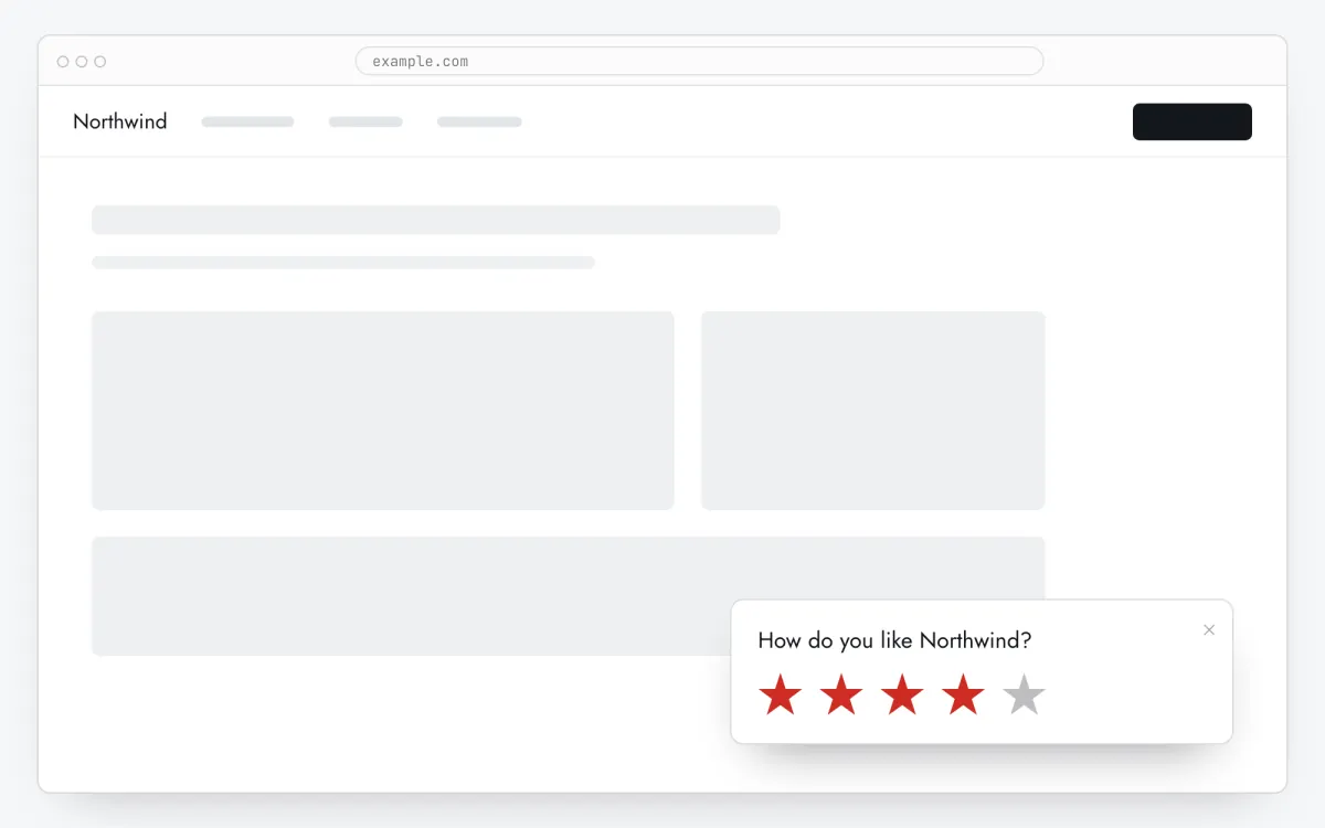 A two-step rating popup with five stars over a website (rating popup on WordPress)